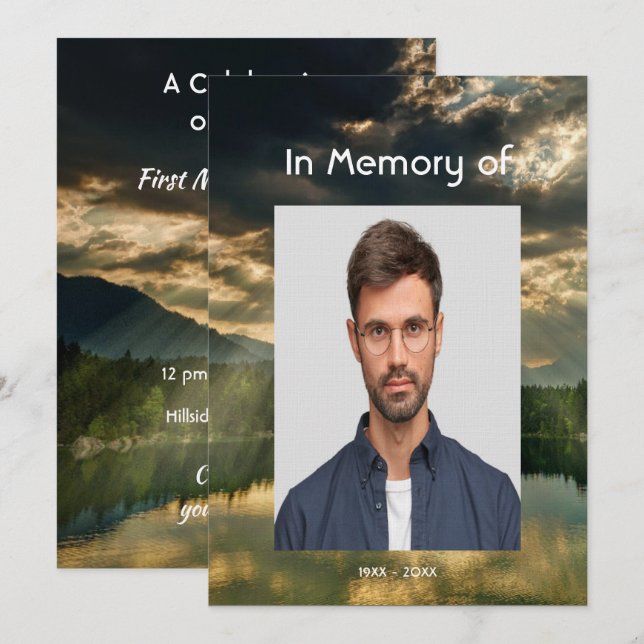 Beautiful Celebration of Life Service  Lake Beach Inbjudningar (Fram/baksida)