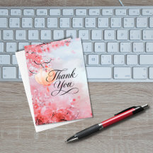 Beautiful Cherry Blossom Watercolor Thank You Card