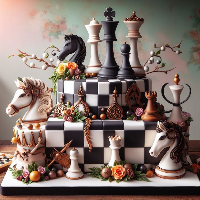 BEAUTIFUL CHESS THEMED BIRTHDAY CAKE KORT (Skapare uppladdad)