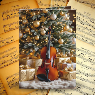 Beautiful Christmas Tree and Violin Festive Poem Helgkort