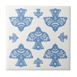 Beautiful classic folk art birds cream white Blue Kakelplatta