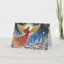 Beautiful Crimson and Gold Angel Christmas Helgkort