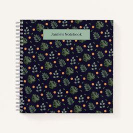 Beautiful Custom Name Modern Leaf Spiral Notebook