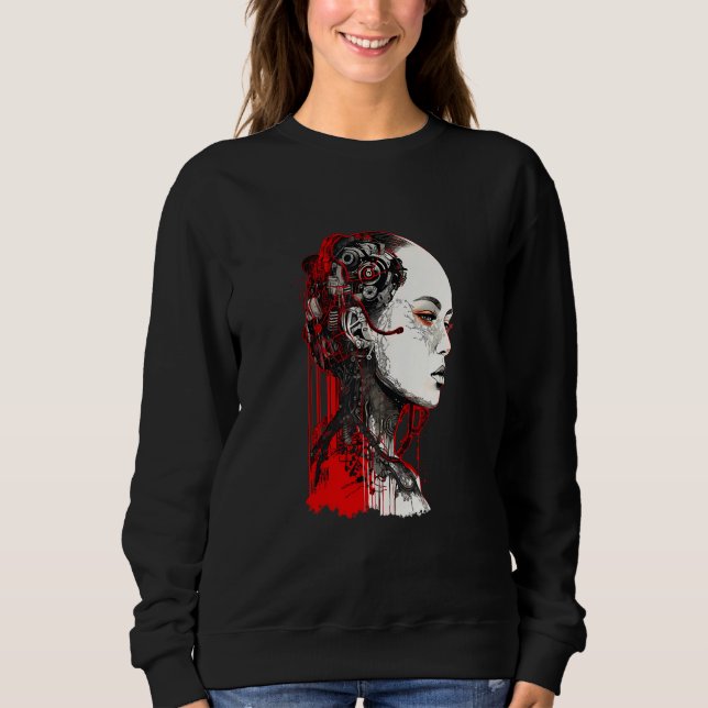 Beautiful Cyborg Gothic Woman Trash Polka Art T Shirt (Framsida)