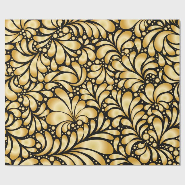 Beautiful Damask Gold & Black Wrapping paper roll Presentpapper (Platt)