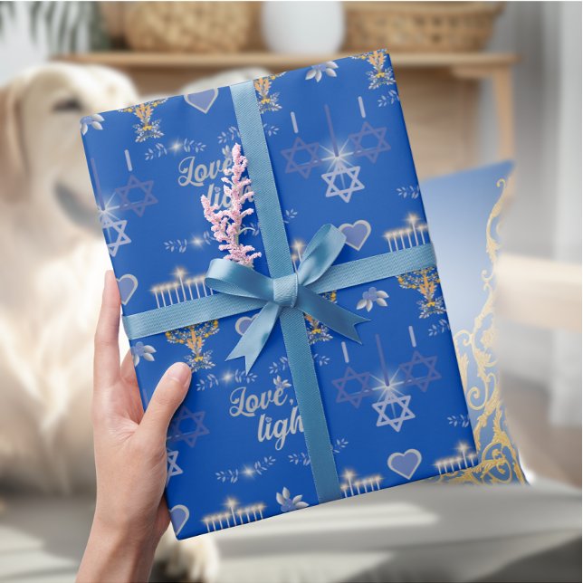 Beautiful Elegant Blue Hanukkah Menorah Presentpapper (Skapare uppladdad)