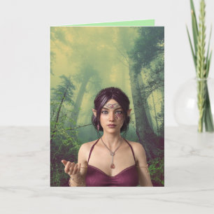 BEAUTIFUL ELF GIRL I SKOGSBIRTHDAY HER CARDS KORT