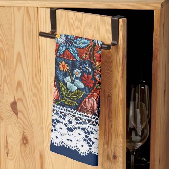 Beautiful Embroidered Horse Kökshandduk (Thirds Fold)