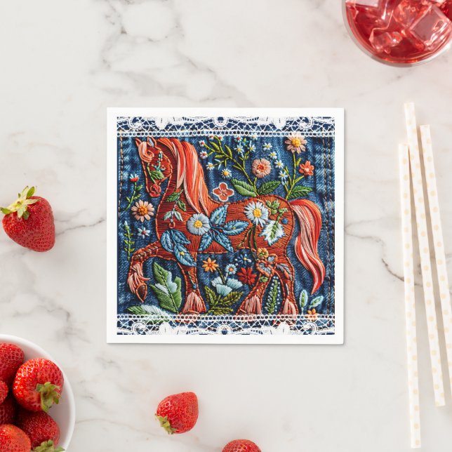 Beautiful Embroidered Horse Pappersservett (Insitu)
