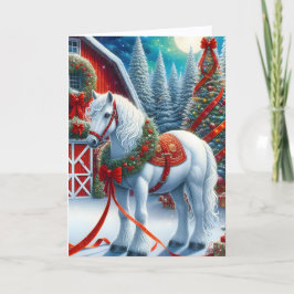 Beautiful Equestrian White Horse Christmas Helgkort