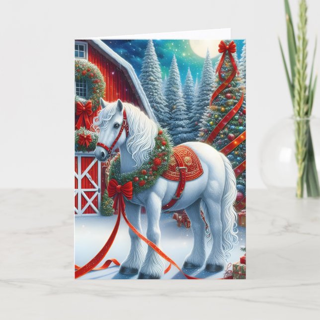 Beautiful Equestrian White Horse Christmas Helgkort (Framsida)