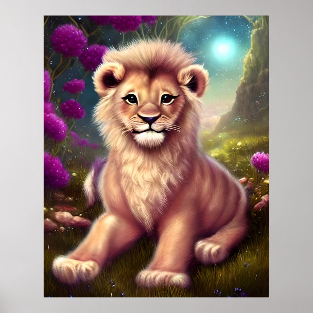 Beautiful Fantasy Cute Kawaii Lion Cub Poster (Framsidan)