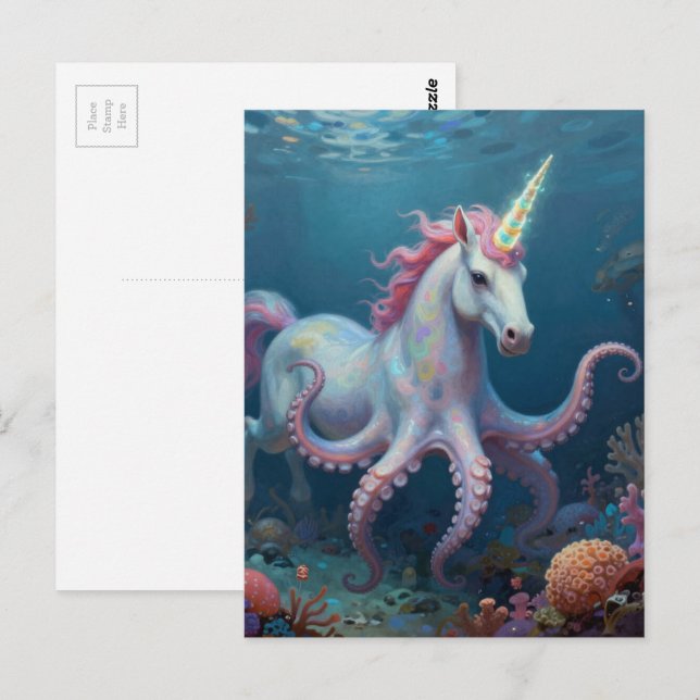 Beautiful Fantasy Unicorn Octopus Vykort (Fram/baksida)