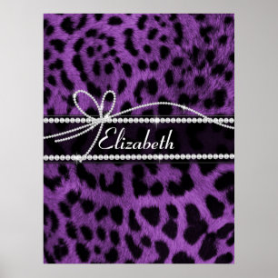 Beautiful faux purple black leopard animal print poster