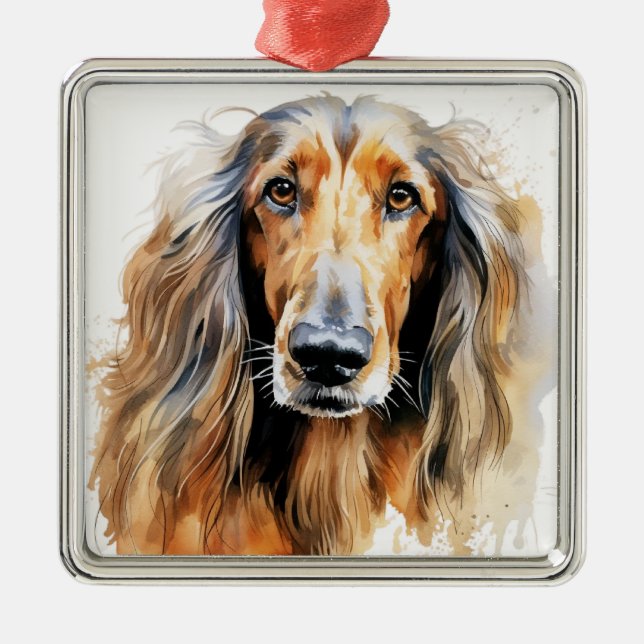 BEAUTIFUL FAWN AFGHAN HOUND HUND JULGRANSPRYDNAD METALL (Framsidan)