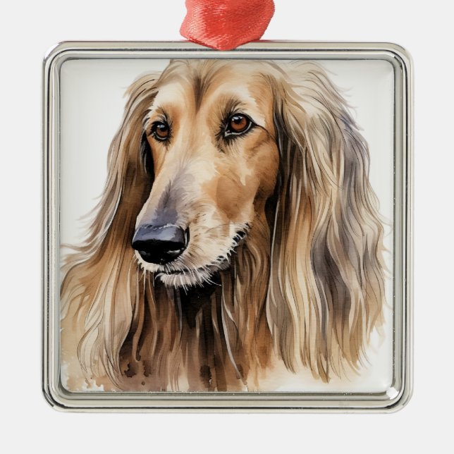 BEAUTIFUL FAWN AFGHAN HOUND HUND JULGRANSPRYDNAD METALL (Framsidan)