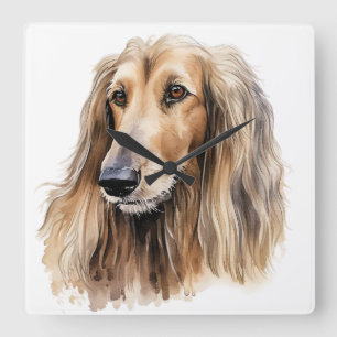 BEAUTIFUL FAWN FÄRGAD AFGHAN HOUND HUND FYRKANTIG KLOCKA