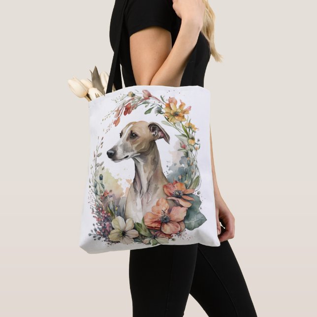 BEAUTIFUL FAWN OCH WHITET WHIPPET HUND TYGKASSE (Närbild)
