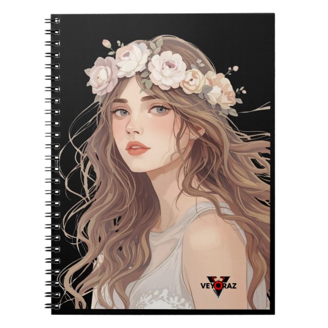 Beautiful Floral Anime Girl – Soft Pastel Aesthe Anteckningsbok (Framsidan)