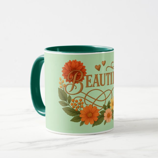 Beautiful Floral Coffee Mug Elegant Gold & Orange Mugg (Framsida vänster)