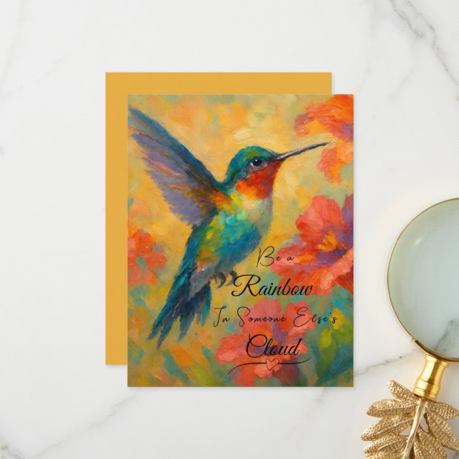 Beautiful Floral Hummingbird Greeting Card Tack Kort (Fram/Back In Situ)