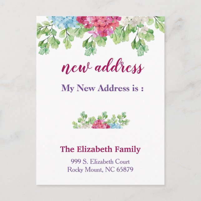 Beautiful Floral New Address Moving Announcement Meddelande Vykort (Framsida)