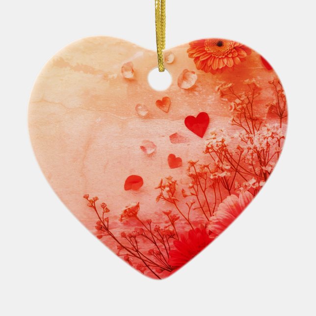 Beautiful Flowers on a Pink Valentines Day Tree Julgransprydnad Keramik (Framsidan)