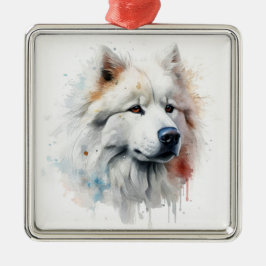 BEAUTIFUL FLUFFY WHITE SAMOYED HUND JULGRANSPRYDNAD METALL
