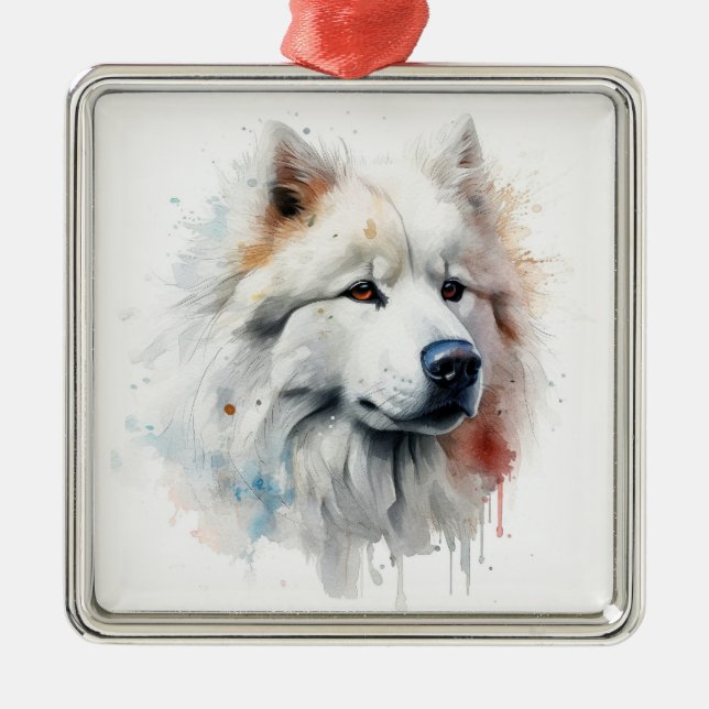 BEAUTIFUL FLUFFY WHITE SAMOYED HUND JULGRANSPRYDNAD METALL (Framsidan)
