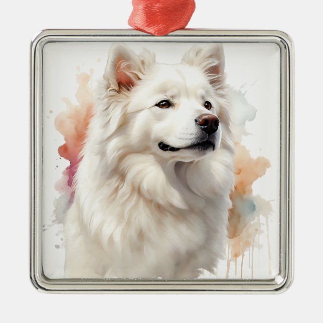 BEAUTIFUL FLUFFY WHITE SAMOYED HUND JULGRANSPRYDNAD METALL (Framsidan)