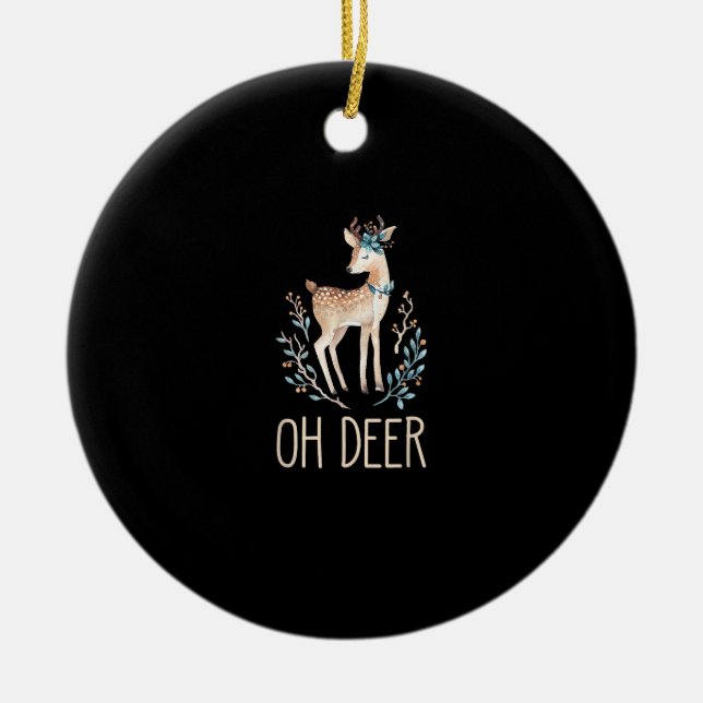 Beautiful Funny Deer Oh Deer Modern Design Julgransprydnad Keramik (Framsidan)