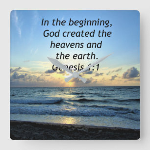 BEAUTIFUL GENESIS 1:1 SUNRISE PHOTO DESIGN FYRKANTIG KLOCKA