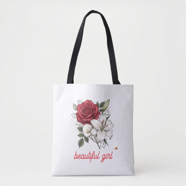 Beautiful Girl Rose Tote Bag Tygkasse (Framsida)