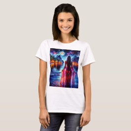 Beautiful girl watching glowing night water t shirt