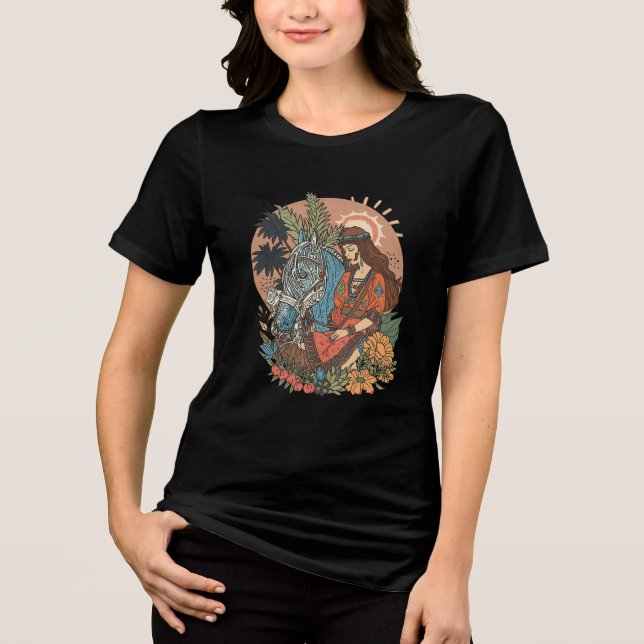 Beautiful Girl with Horse T-Shirt| western cowgirl T Shirt (Framsida)