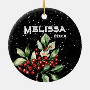 BEAUTIFUL GOD JUL, HOLLY SPRIG, STOCKING JULGRANSPRYDNAD KERAMIK