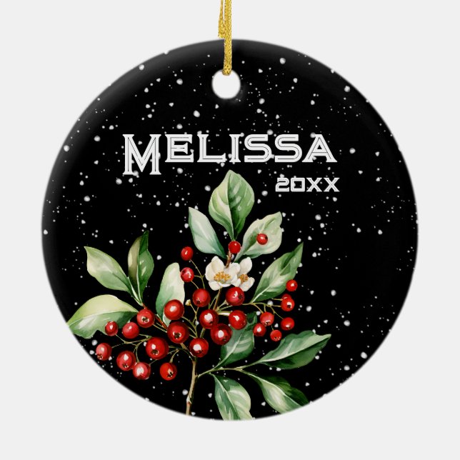 BEAUTIFUL GOD JUL, HOLLY SPRIG, STOCKING JULGRANSPRYDNAD KERAMIK (Baksidan)