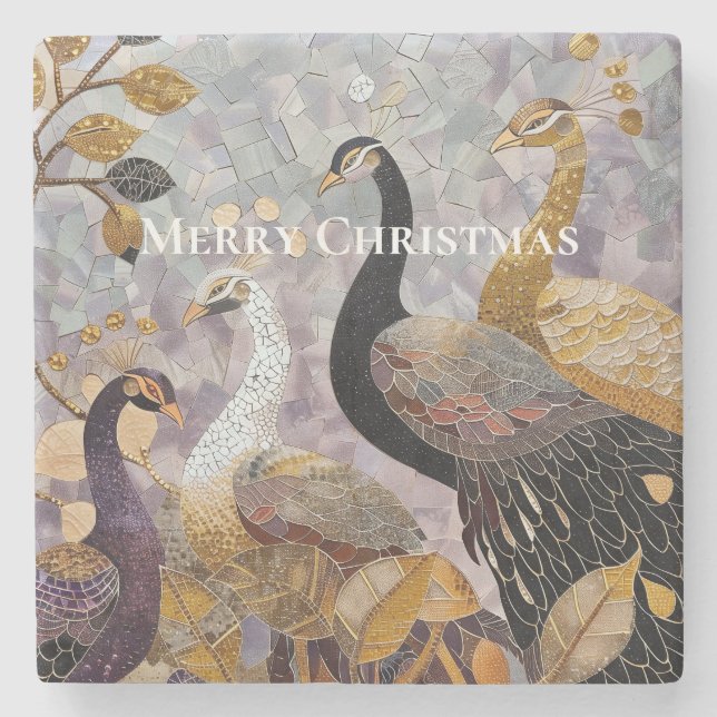 Beautiful Gold White Peacocks Christmas Stenunderlägg (Framsidan)