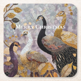 Beautiful Gold White Peacocks Christmas Underlägg Papper Kvadrat