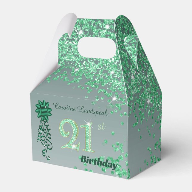 Beautiful Green Glitter Ribbon 21st Birthday Presentaskar (Framsidan Sidan)