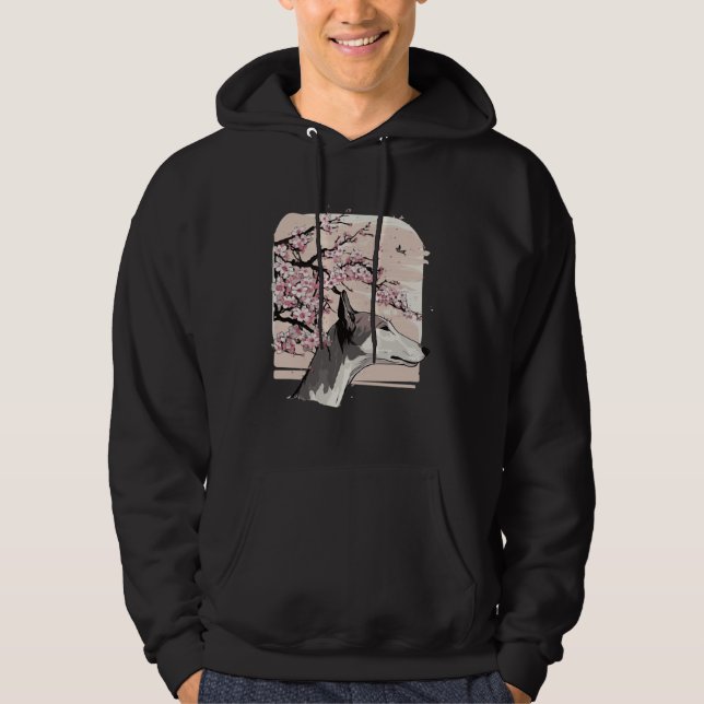 Beautiful Greyhound Cherry Blossom Dog Breed Japan Hoodie (Framsida)