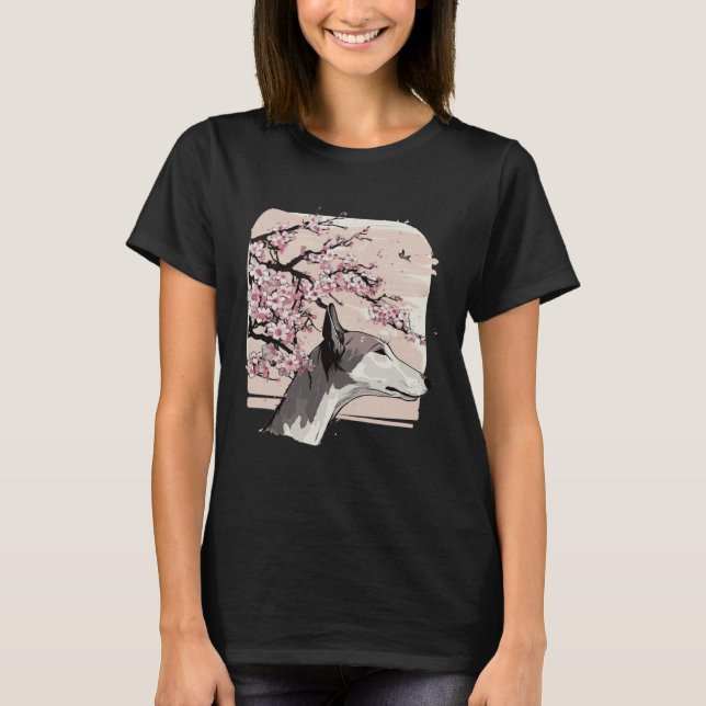 Beautiful Greyhound Cherry Blossom Dog Breed Japan T Shirt (Framsida)