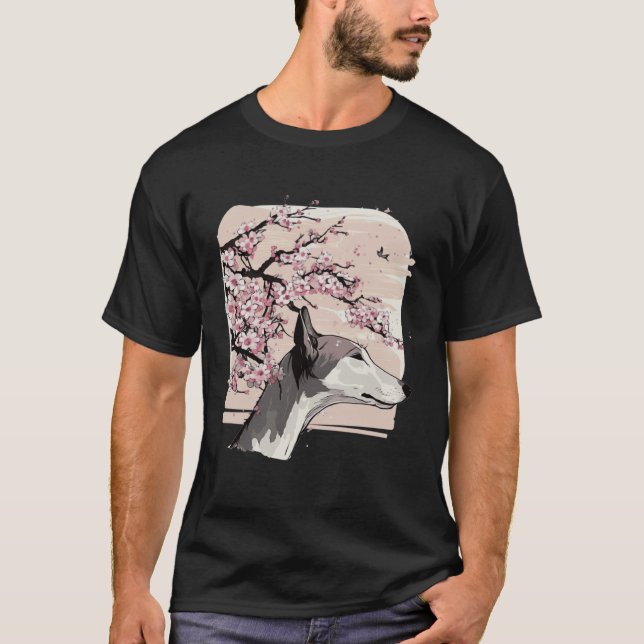 Beautiful Greyhound Cherry Blossom Dog Breed Japan T Shirt (Framsida)