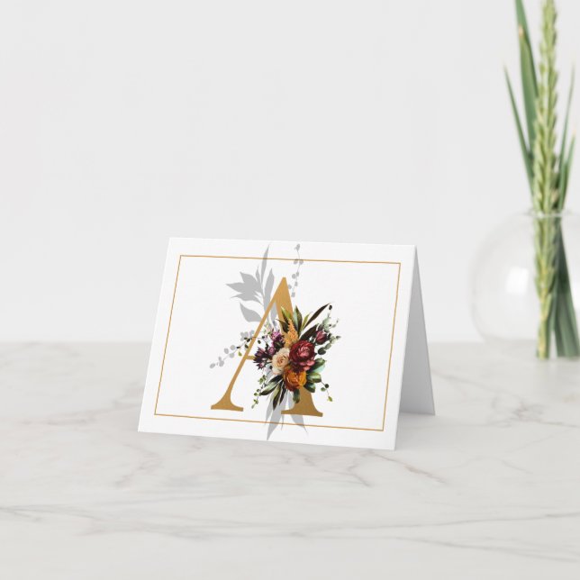 BEAUTIFUL GULD OCH BLOMMIGT MONOGRAM A ANTECKNINGSKORT (Framsida)