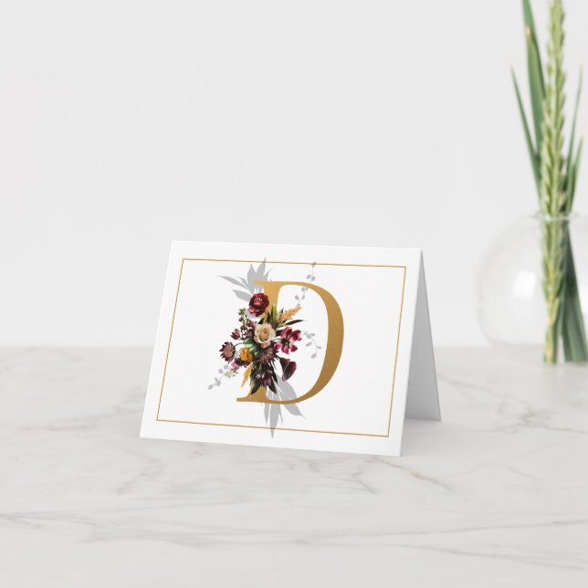 BEAUTIFUL GULD OCH BLOMMIGT MONOGRAM D ANTECKNINGSKORT (Framsida)