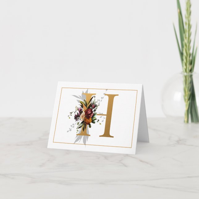 BEAUTIFUL GULD OCH BLOMMIGT MONOGRAM H ANTECKNINGSKORT (Framsida)