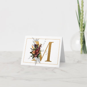 BEAUTIFUL GULD OCH BLOMMIGT MONOGRAM M M ANTECKNINGSKORT