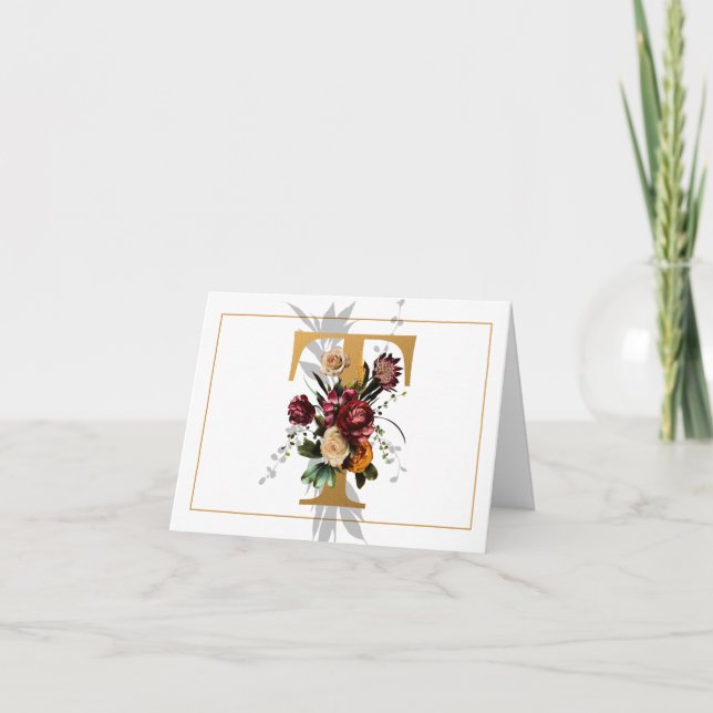 BEAUTIFUL GULD OCH BLOMMIGT MONOGRAM T ANTECKNINGSKORT (Framsida)