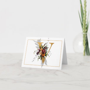 BEAUTIFUL GULD OCH BLOMMIGT MONOGRAM V ANTECKNINGSKORT