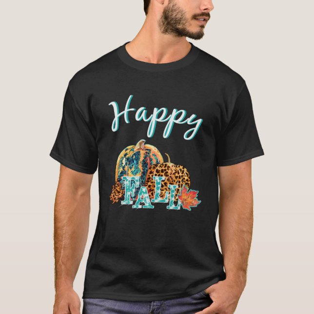 Beautiful Happy Fall  Happy Fall Cheetah Pumpkin T Shirt (Framsida)